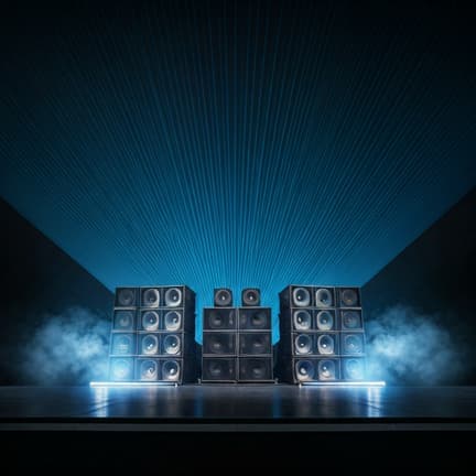 Studio speaker setup with cinematic lighting
